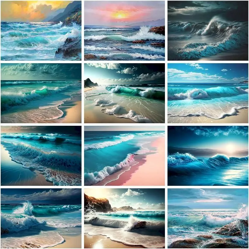 

GATYZTORY Oil Painting By Number Waves Scenery Series Kits Decor Painting By Numbers 40x50cm Drawing On Canvas Art Gift