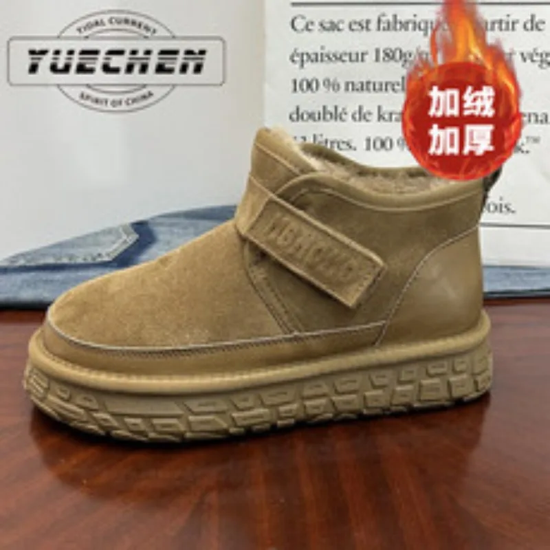 

Leisure Walk Mens High-Top Boots Warm Plush Snow Short Boots Outdoor Male Hiking Boots Casual Slip on Walking Shoes Winter Boats