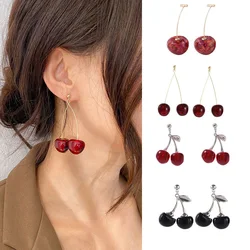 New Fashion Red Cherry Drop Earring Sweet Fruit Long Crystal Earrings for Women Lady Gift Jewelry Tassel Dangle Accessories