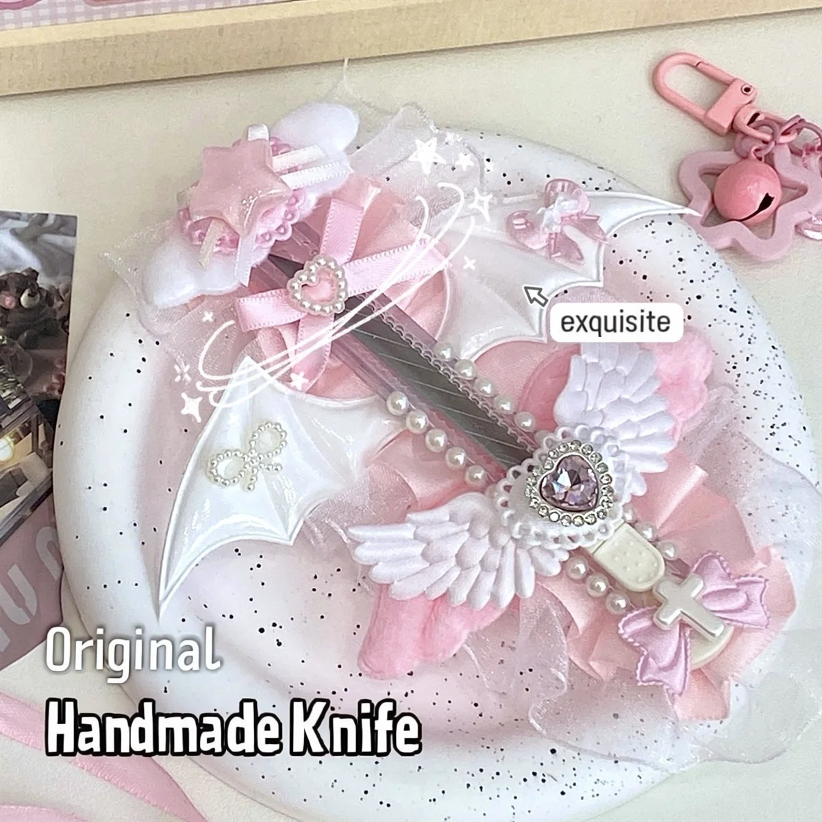 

Милый розовый кошачий коготь, крылья ангела, художественный нож, мини-универсальный резак, выдвижной открывалка для писем, портативный милый открывалка, инструмент для резки бумаги