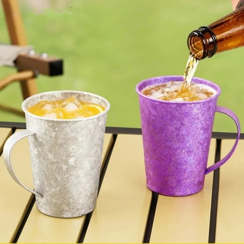JUSTINLAU 350ml Lightweight Outdoor Camping Travel Cold Water Juice Drink Cup Coffee Cup Pure Titanium Single Layer Beer Cup