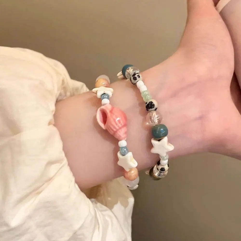 Handmade Ceramic Conch Bracelet Cartoon Korean Style Star Bracelet Jewelry Accessories Liuli Bead Cute Bead Bracelet Friend