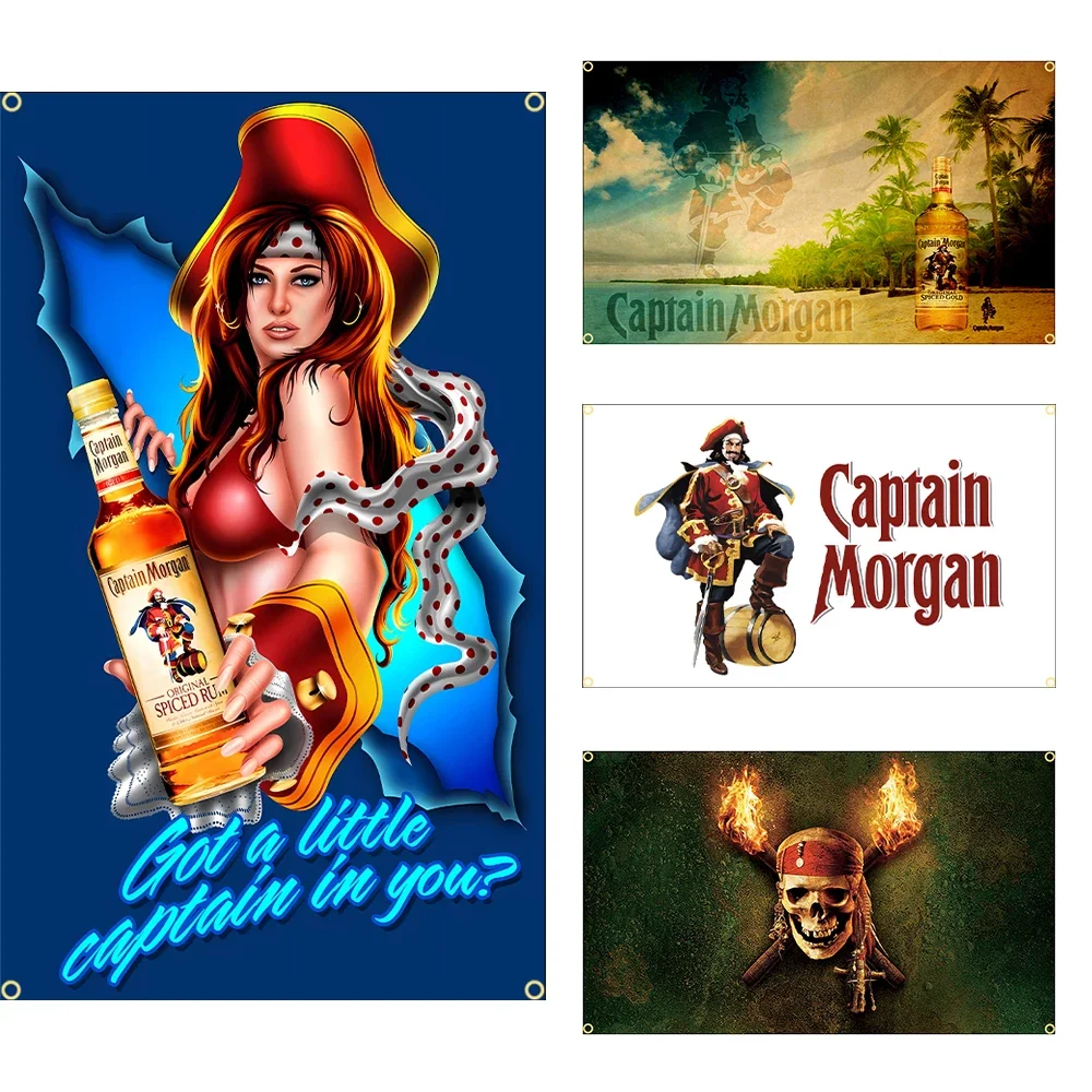 Flagdom 90x150cm Kapitän Morgan Rum Flagge gedruckt Rum Banner für Dekor