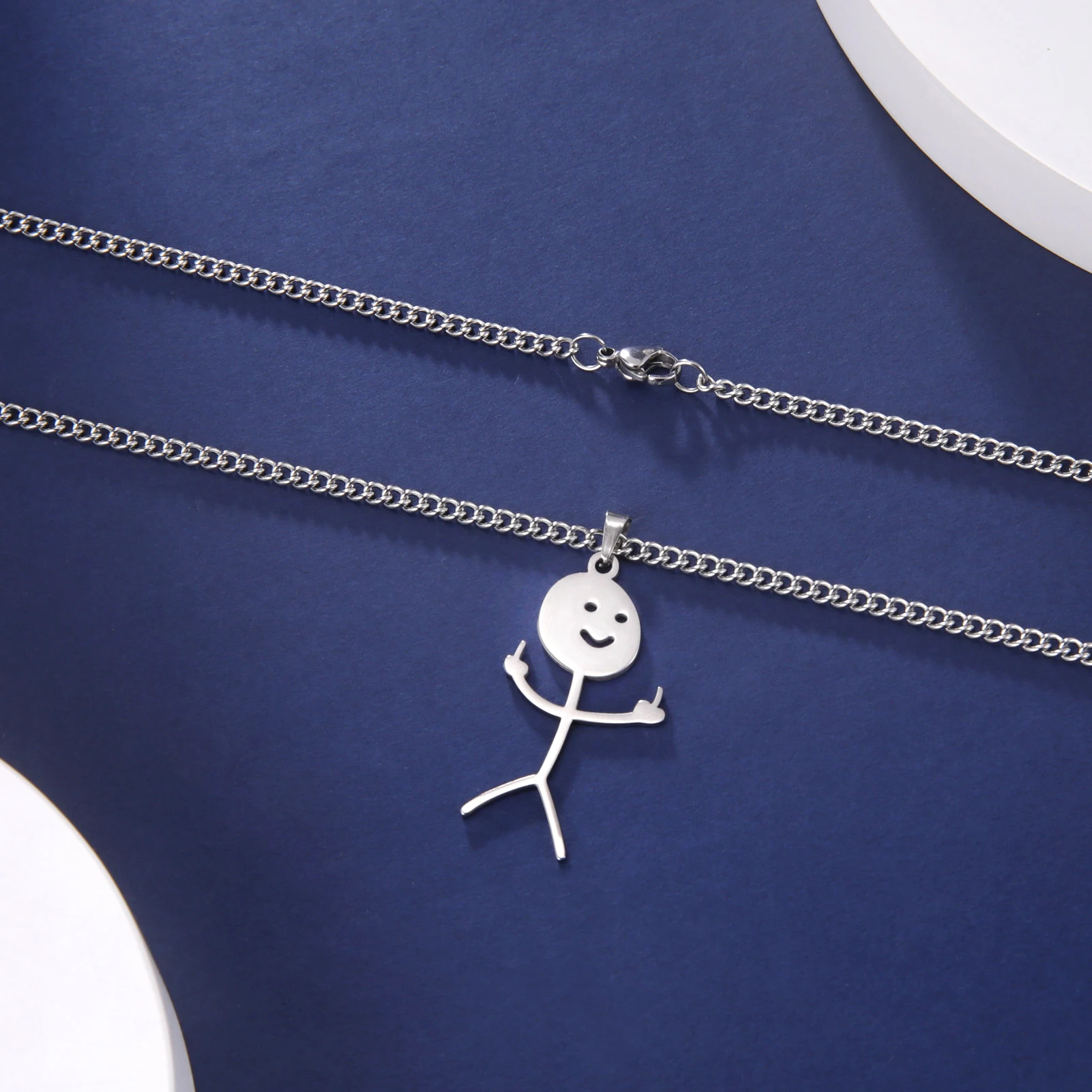 Skyrim Hip Hop Doodle Halskette für Männer Frauen Edelstahl Lange Hals Kette Mode Mittelfinger Stickman Schmuck Neu – Detail 11