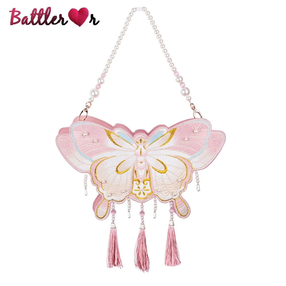 Buttlerfly Shape Bag for Women Fashion Tassel Embroidery Pearl Purse and Handbag Designer Girls Shoulder Totes Sac A Main Bolsa