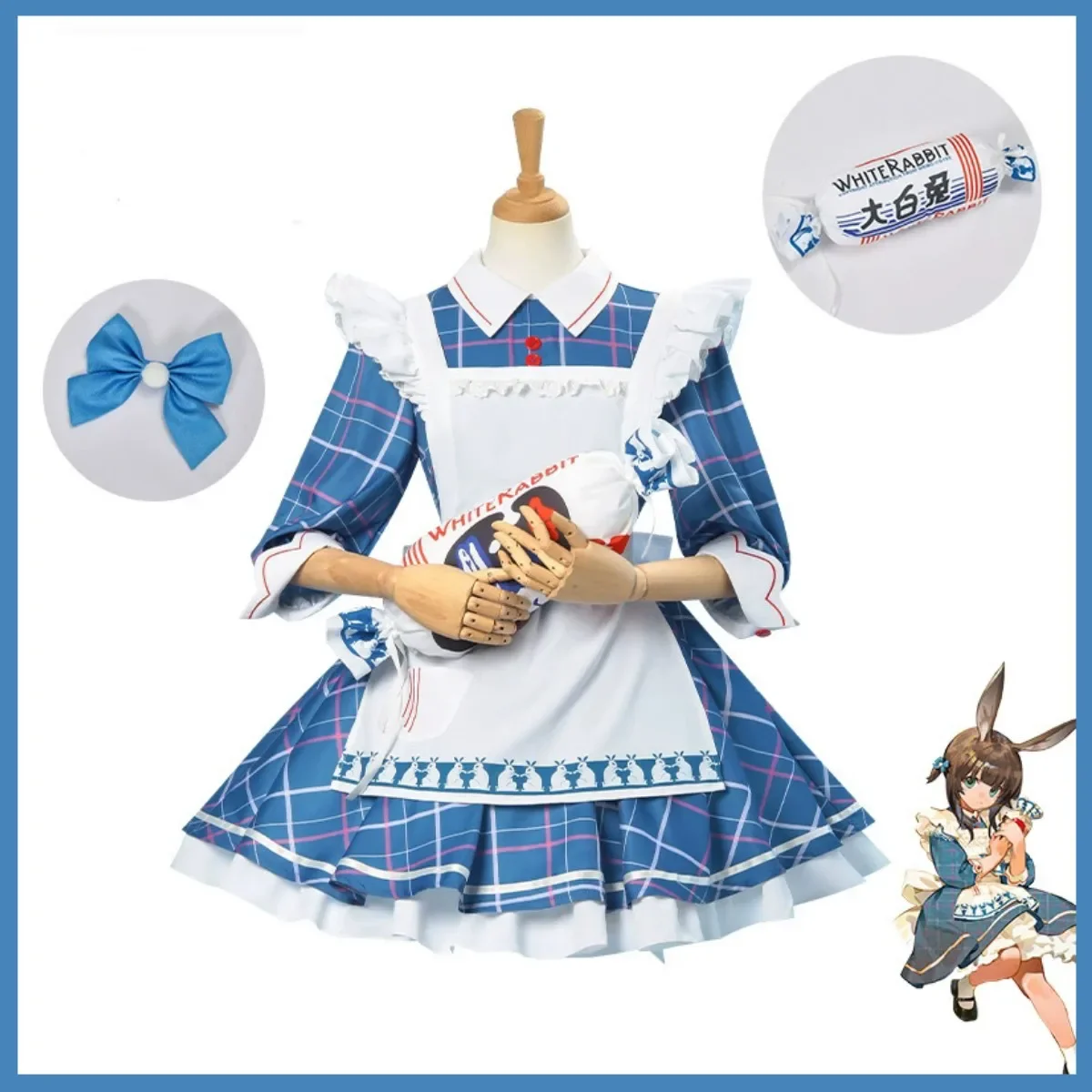 Game Arknights Amiya Cosplay Costume Caster White Rabbit Creamy Candy Blue White Lolita Skirt Wig Ear Woman Cute Christmas Suit view 2