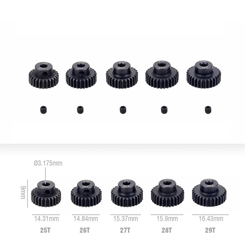 3 PCS/SET Motor Gear 48P 3.175MM 26T 27T 28T 29T 30T 31T 32T 33T 34T 35T 36T 37T 38T 39T 40T 41T Steel Gear For 1/10 RC Car