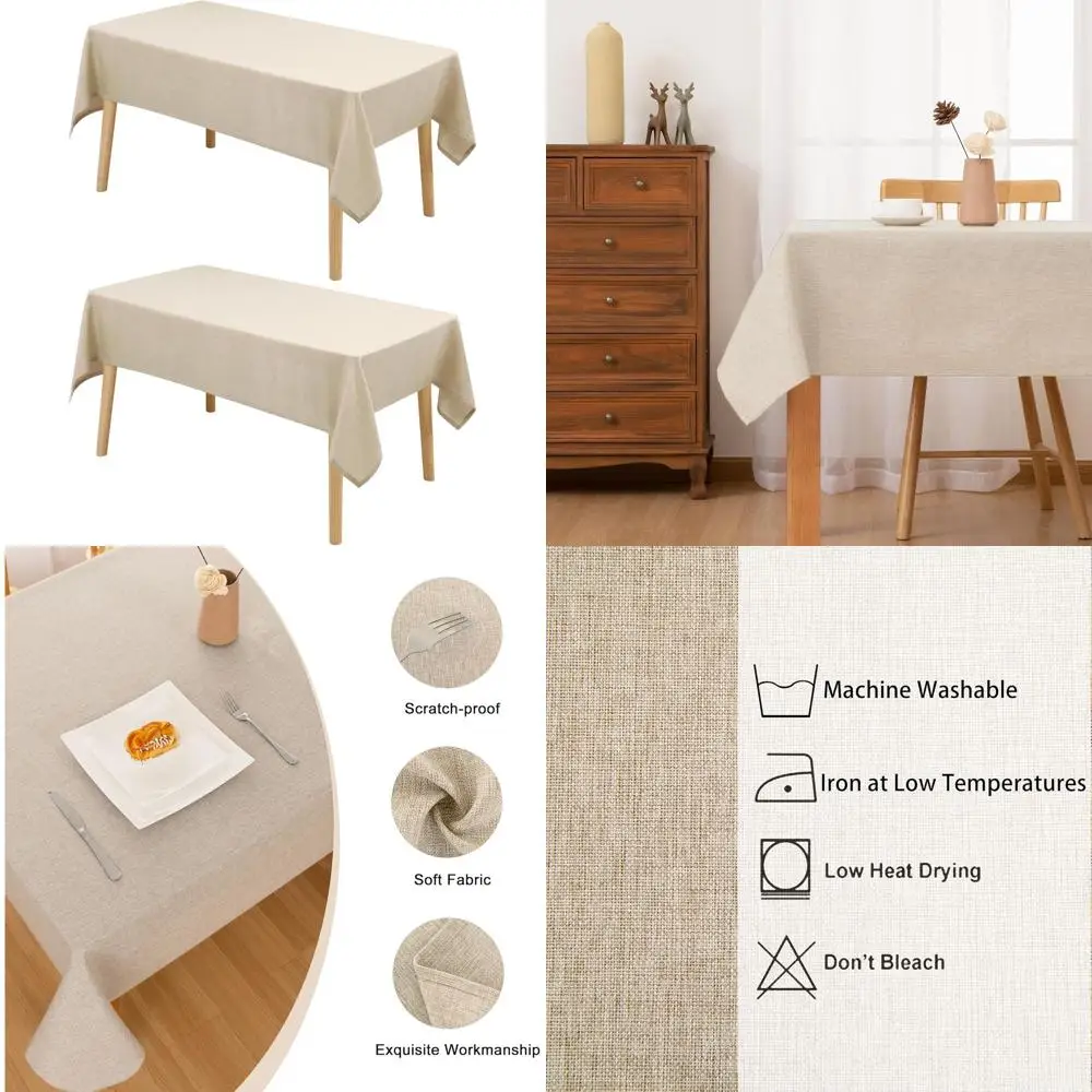 

Бежевая прямоугольная скатерть из искусственного льна — 54x120 моющаяся, устойчивая к морщинам и пятен для кухни, столовой, вечеринок