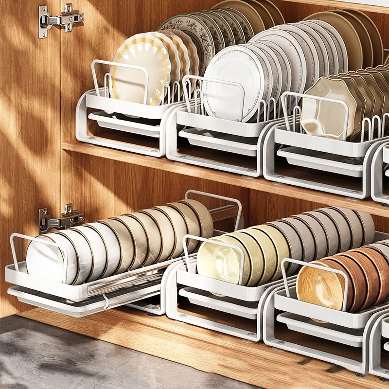 Kitchen Pull-out Dish Bowl Drainer Storage Rack Countertop Sink Cabinet Tableware Built-in Organizer Holder Cupboard Plates Rack