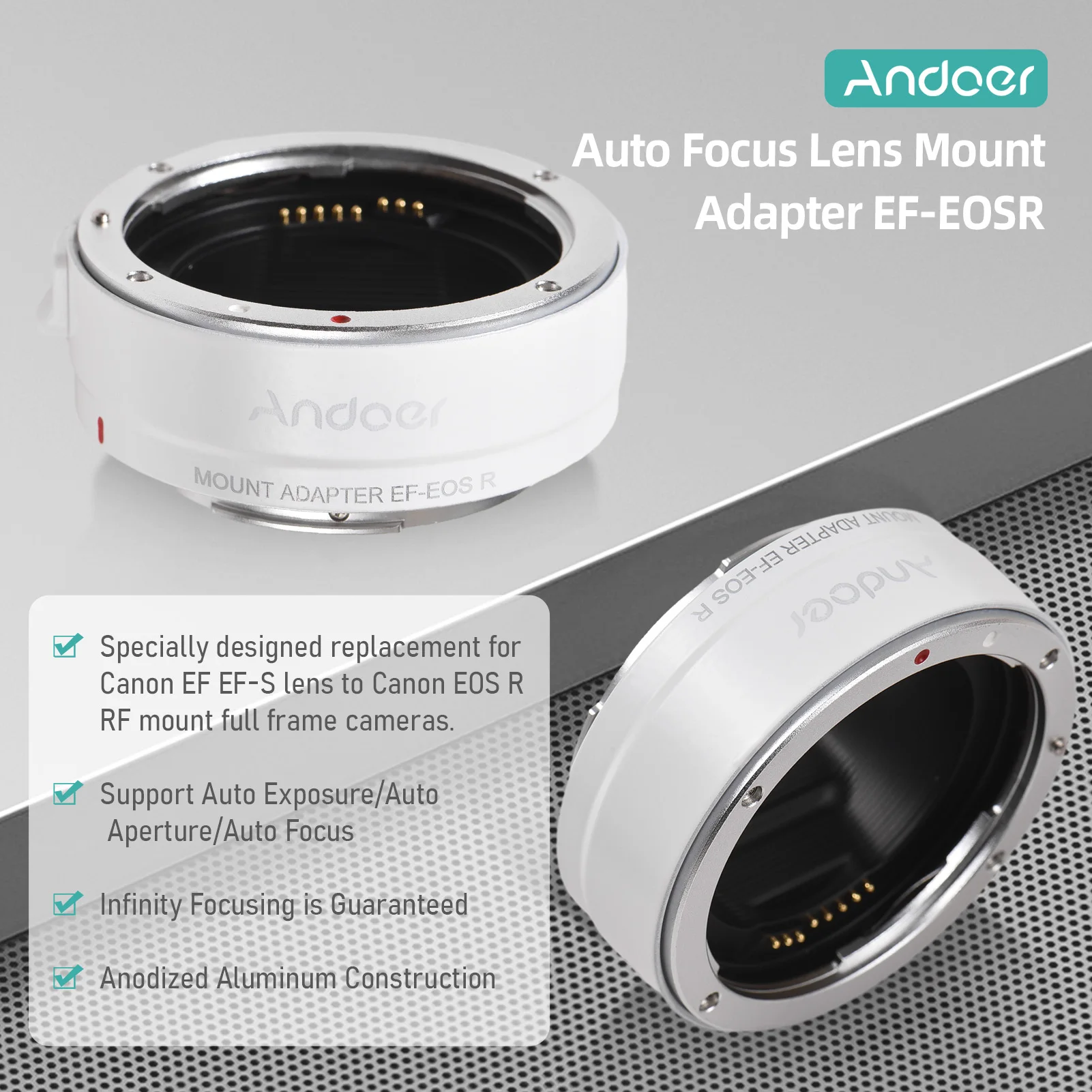 Andoer EF-EOS R Auto Focus Camera Lens Adapter Ring IS Image for Canon EF EF-S Lens to Canon EOS R RF  Full Frame Cameras White