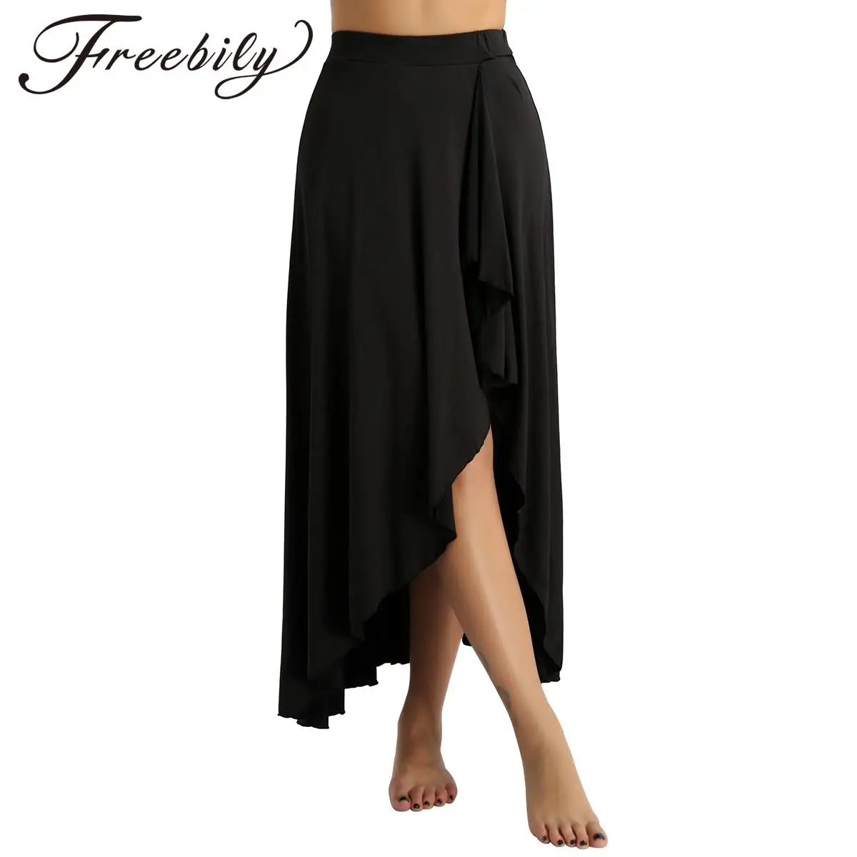 Women's Ballet Dance Skirt Asymmetric Side Split Long Dance Skirt Irregular Modern Belly Tango Latin Skirt Dancewear