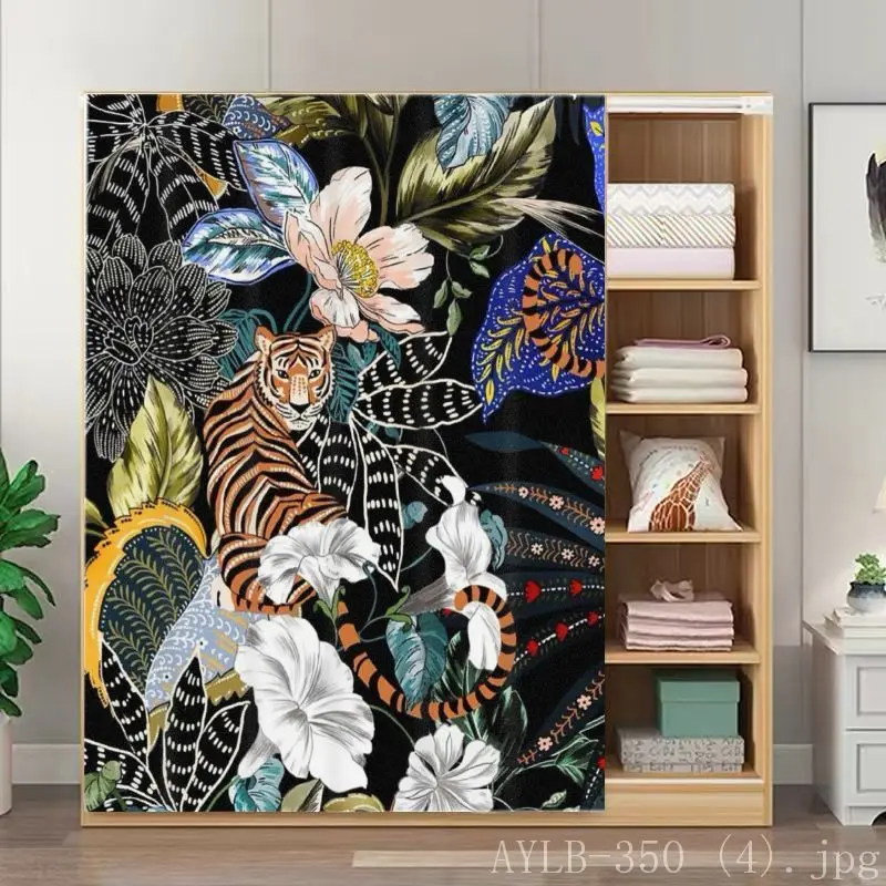 VIKAMA Leopard Hibiscus Cabinet Curtain, Dustproof Wardrobe Door Curtain for Closet Cupboard Bookcase Decor