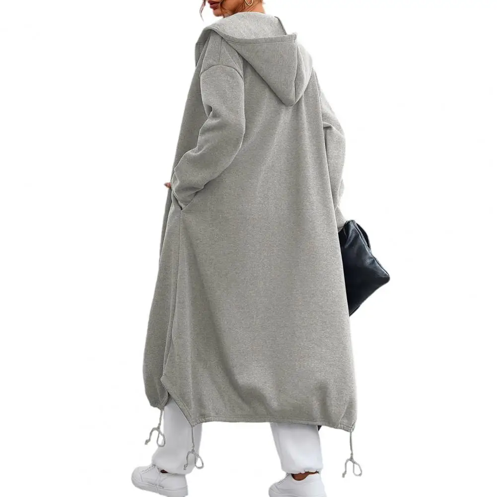 Long Coat with Hood Women’s Long Hooded Jacket for Fall Winter Oversized Zip-up Coat Solid Color Tunic Hoodie Top with Pockets