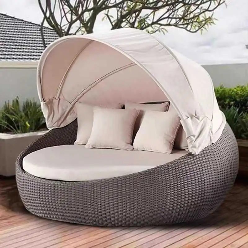 

HYS outdoor rattan large round bed garden courtyard balcony bed recliner leisure creative lazy rattan chair sofa bed furniture