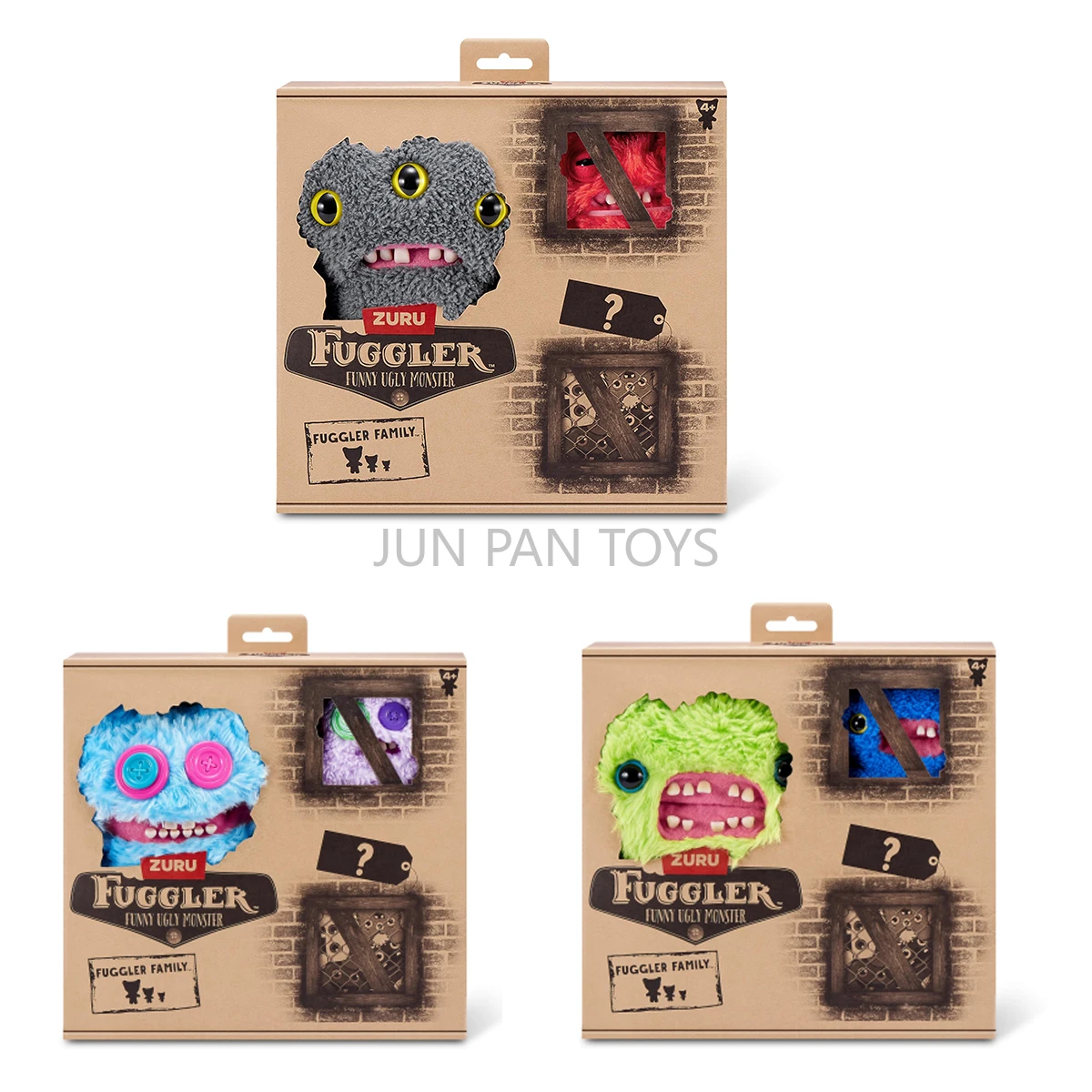 Original Spin Master Fuggler Funny Ugly Monster Fuggler Family Plush  Children's Toys Set Boys Collectible Figure Halloween Gift