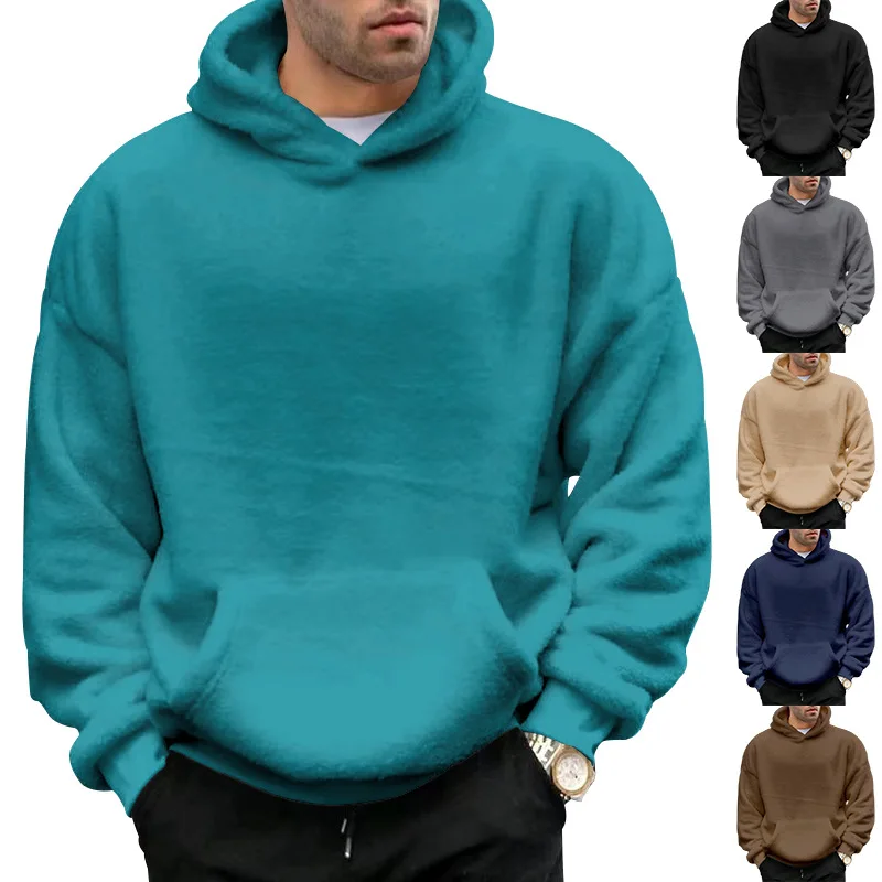 

2025 Autumn Winter New Double-sided Velvet Youth Hooded Men Lamb Fur Winter Pullover Jacket Casual Thick Sweatshirt