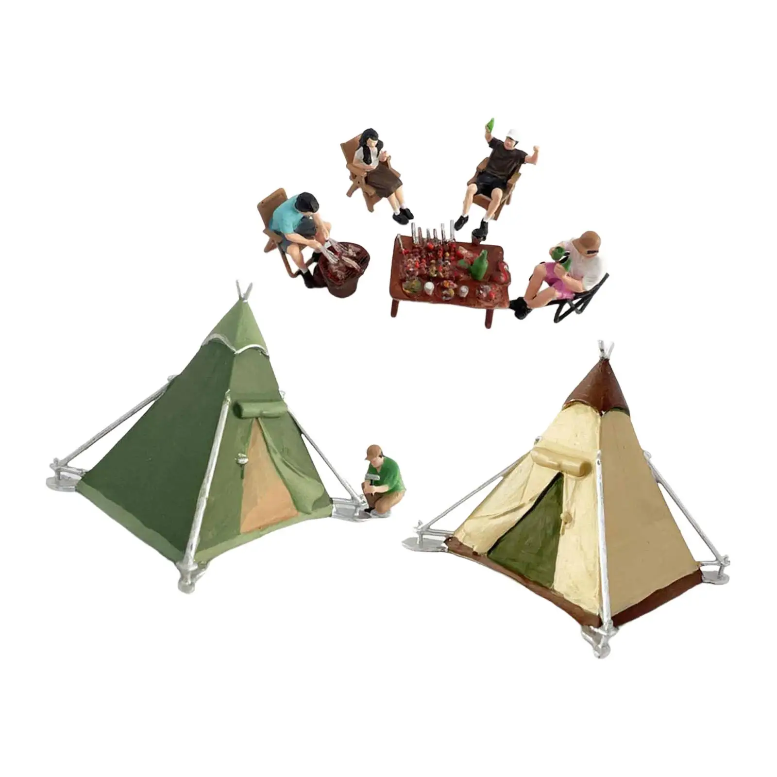 Ensemble de figurines de Camping miniatures à l'échelle 1:64, peintes, réalistes, petites personnes avec tente pour micro paysages