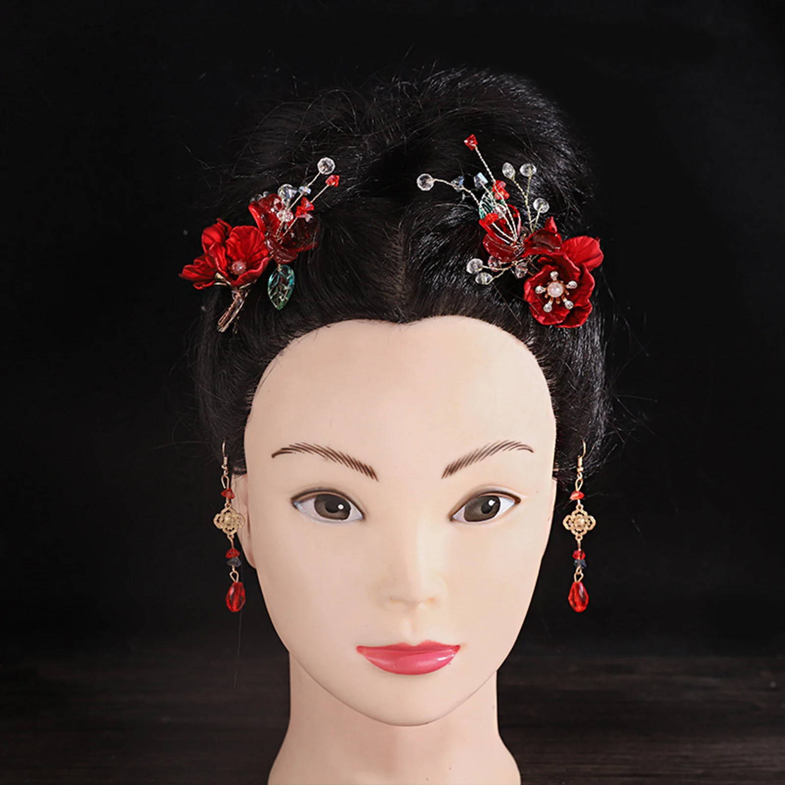 

Жемчужная U-образная заколка для волос с красным цветком и кисточкой, китайские аксессуары для волос Hanfu, заколки для волос, заколки для древней вечеринки