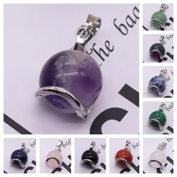 Natural Stone Pendant Round Ball Amethyst Lapis Agate Obsidian Rose Quartz Bead Charms for Jewelry Making DIY Necklace Accessory