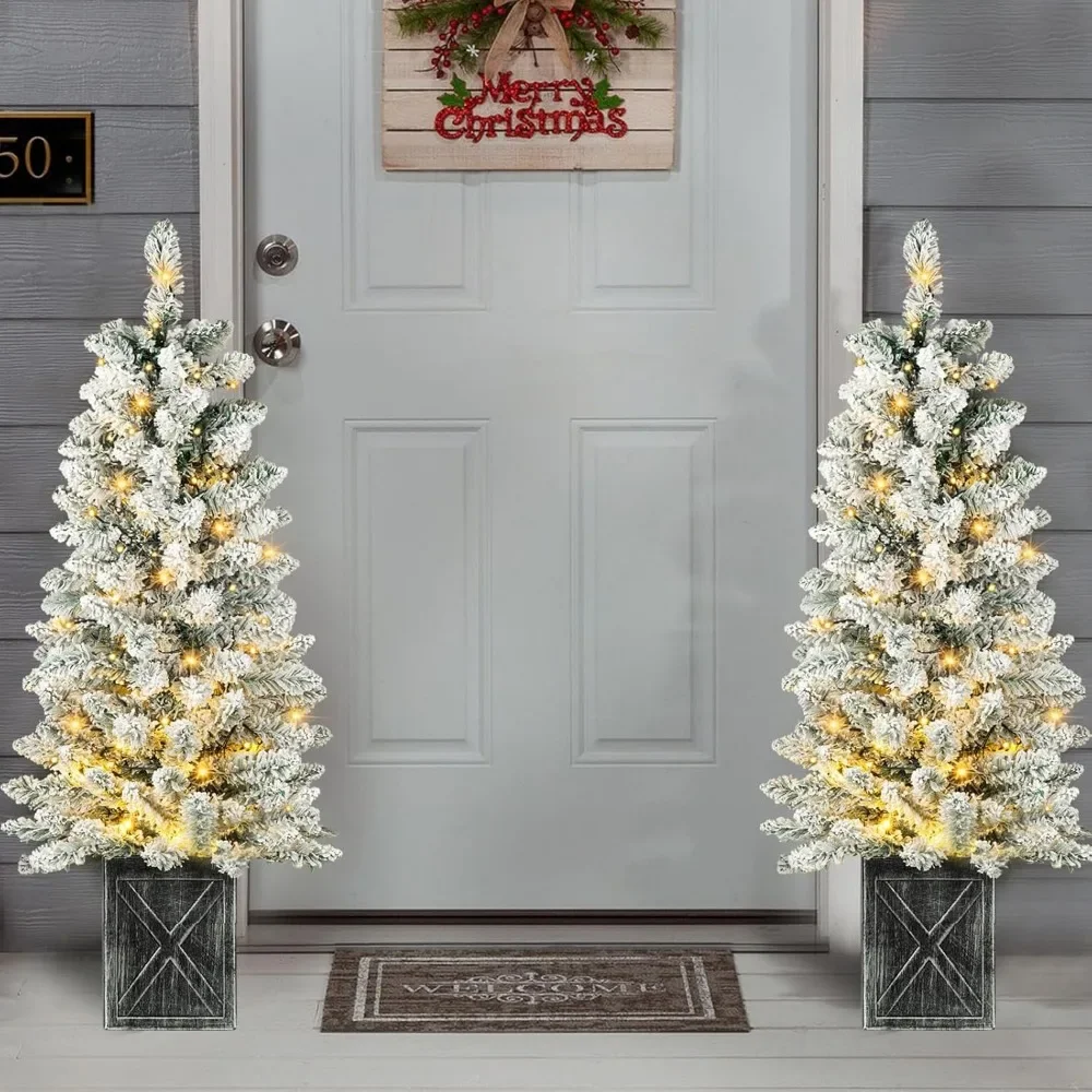 

Рождественские елки в горшке с батарейным питанием, 4 фута, искусственный снег, с 8 режимами освещения