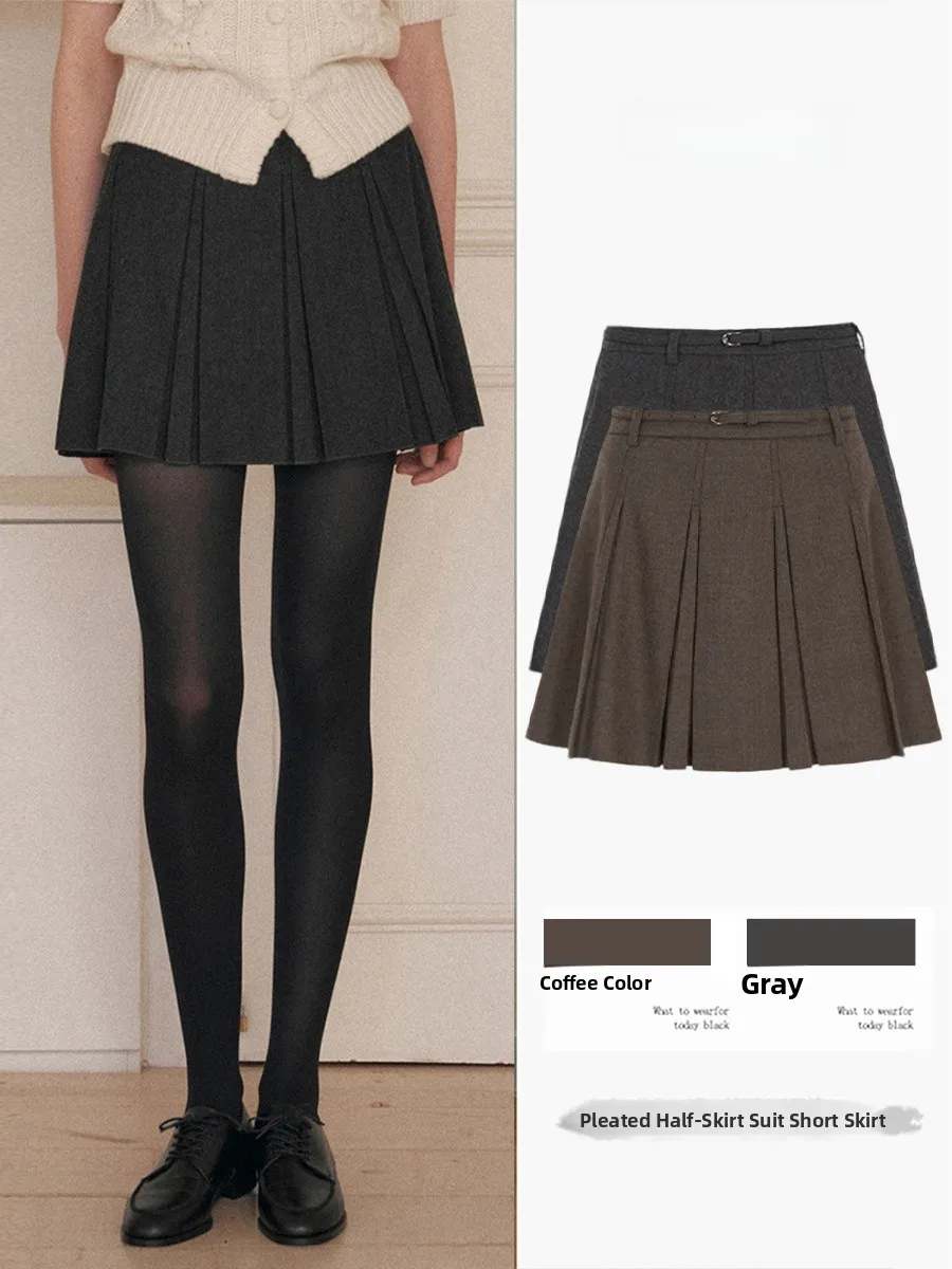 

High Waist A-Line Skirt Women's Winter Slimming Polyester Fiber Pleated Short Skirt Casual Half-length All-matching Skirt