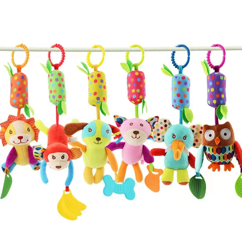 Newborn baby stroller pendant wind chime baby crib bell bed hanging rattle plush soothing toys animal elephant monkey puppy