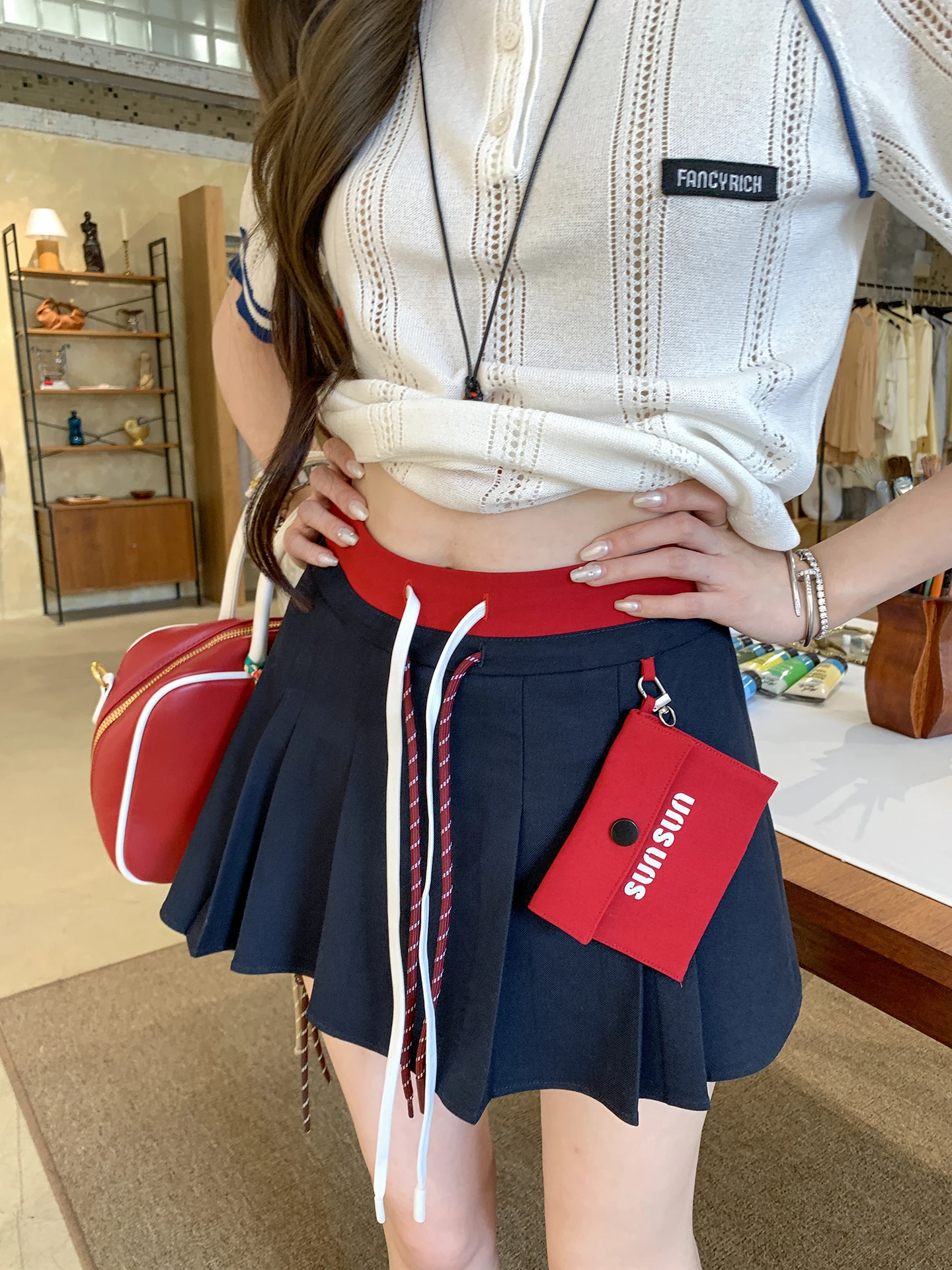 

Aviva on Earth Retro High Waist Skirt Pants Women's Midi Pleated Skirt Color Blo Design Versatile Casual Straight Leg Trousers