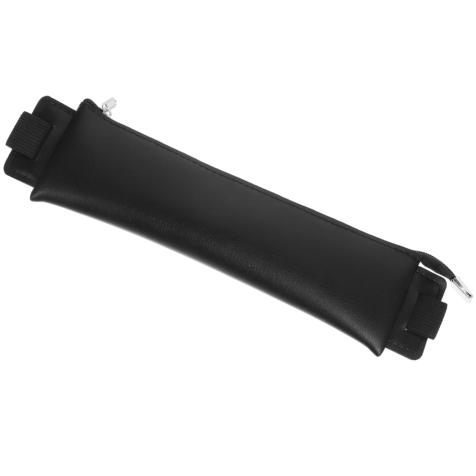 

Pen Holder Pencil Case Stationery Bag Student Notebook Pen Pouch Pu Zipper Elastic Band Black Color Portable Storage
