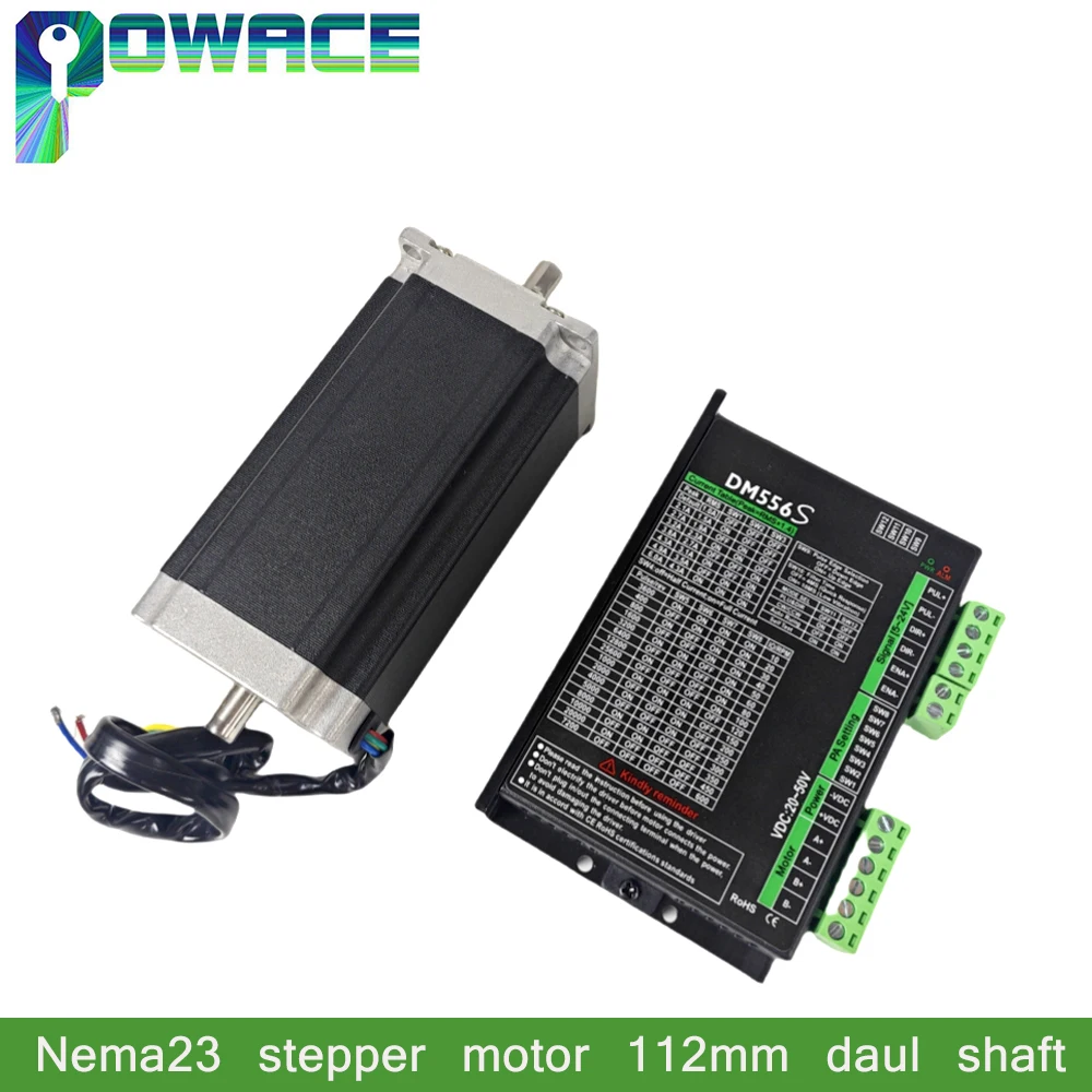 23HS2430B 8mm Daul Shaft Nema23 57 Stepper Motor 425oz-in 112mm 3A 2.8N.m 1.8° Hybrid With DM556S For CNC Router Milling Machine
