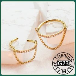 G23 Titanium Nose Piercing Septum Clicker Ring with Chain Hinged Nose Ring Daith Earring Conch Helix Cartilage Tragus