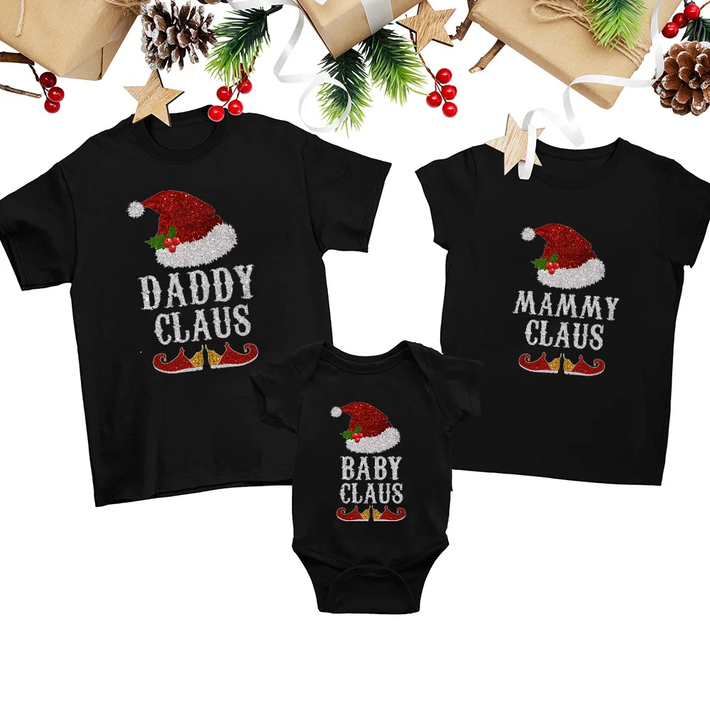 Merry Christmas Dad Mom Baby T-Shirt Clothing Daddy Claus Mammy Claus Baby Claus Family Matching Christmas New Year Outfits