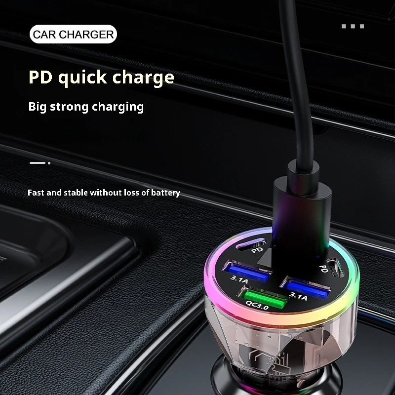 6 Ports USB Car Charger USB Type C Fast Charging Digital Display USB Phone Charger Adapter Quick Charge Socket Cigarette Lighter