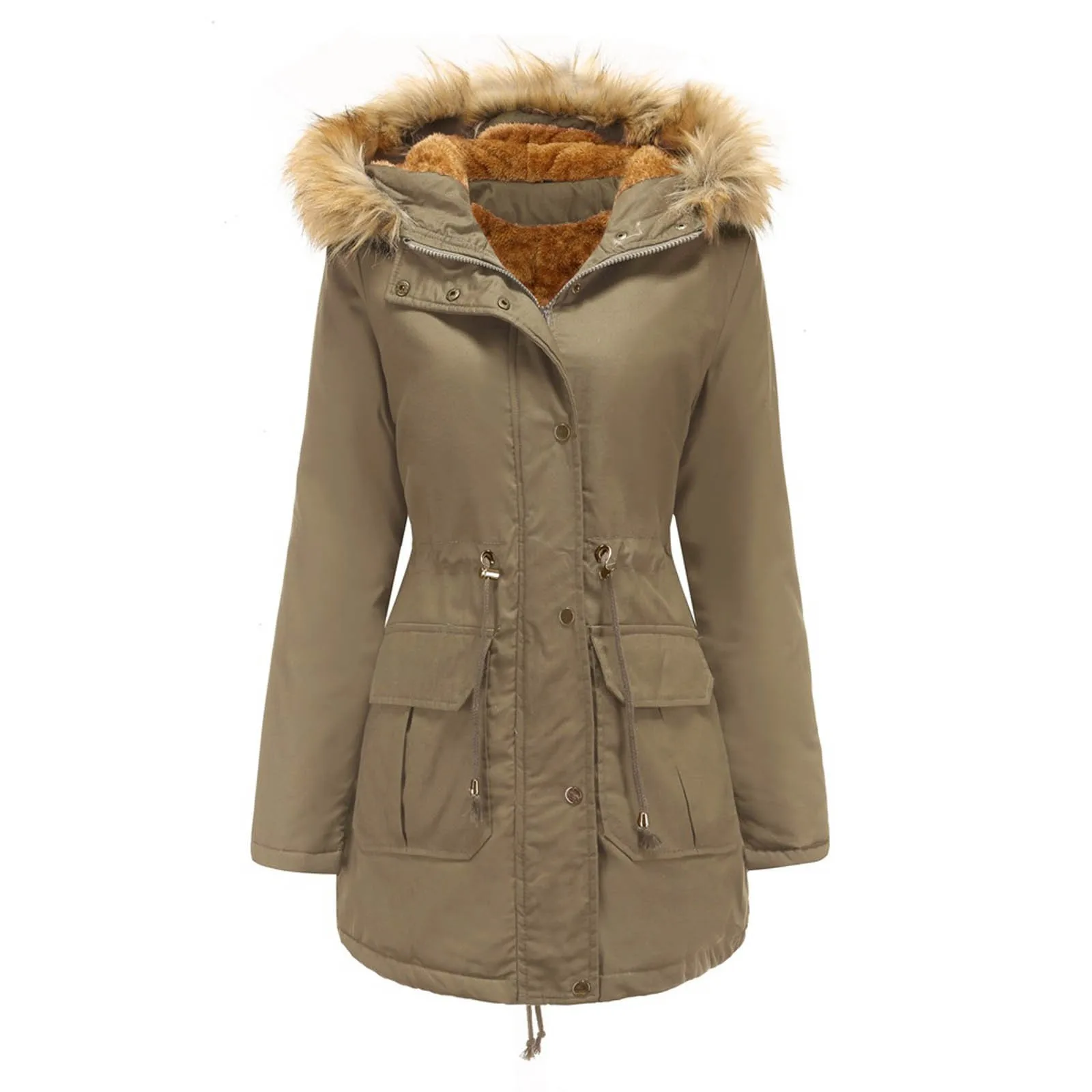 

Color Women's Hooded h And Autumn Loose Winter Drawstring Jacket Solid Long Women's Coat