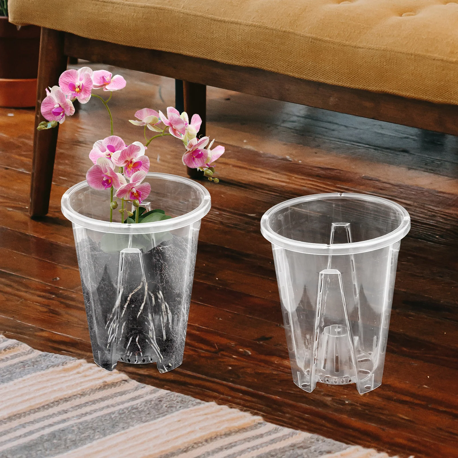 

6 Pcs Phalaenopsis Flower Pot Plastic Clear Orchid Pots with Holes Flowers Planter Nursery Breathable Outdoor Holder