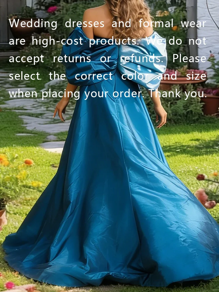 Elegant Modern Blue Off Shoulder Ruched Floor Length Formal Evening Dresses Birthday Party Prom Gowns Customized