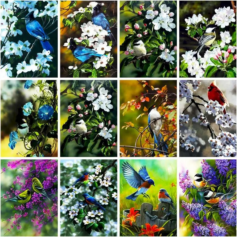 CHENISTORY Diamond Embroidery Complete Kit Flower Bird 5d Diamond Painting Mosaic Animal Handicraft Pictures For The Home Decor