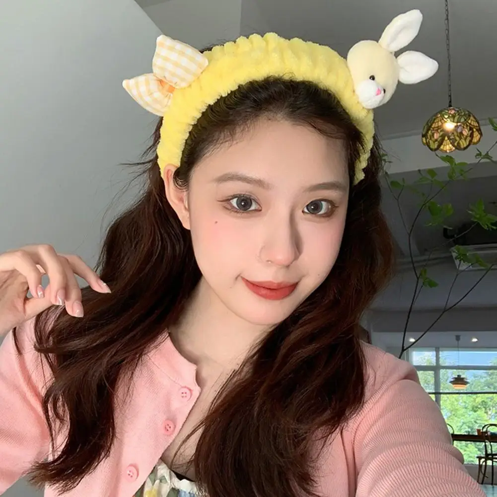 Women Headband Cartoon Rabbit Plush Bright Color Anti-slip Funny Animal Element Easter Hairband Hair Hoop Hair