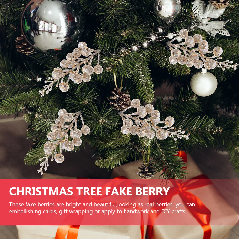 

12 Pcs Christmas Artificial Berry Picks Glitter Fake Stems Wreath Decorations Crafts Holiday Home Wedding Tree