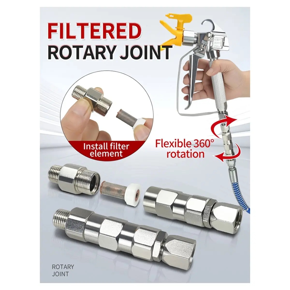 2Pcs Airless Paint Sprayer Joint 1/4-Inch 360° Rotate Stainless Steel Rotary Joint Stainless Steel