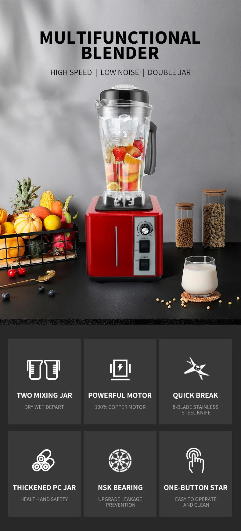 

TULX Heavy Industrial Commercial 2L Pc Jar 2 in 1 Fruit Maker and Mixer Grinder Machine Juicer Blender