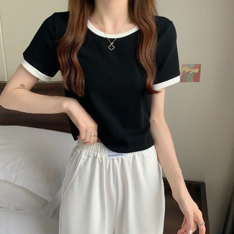 2024 Brand New Women's T-Shirt O-Neck Short Tee Women T-Shirt Woman T Shirt Tops Tees Slim Bottom Young Style Shirts For Female