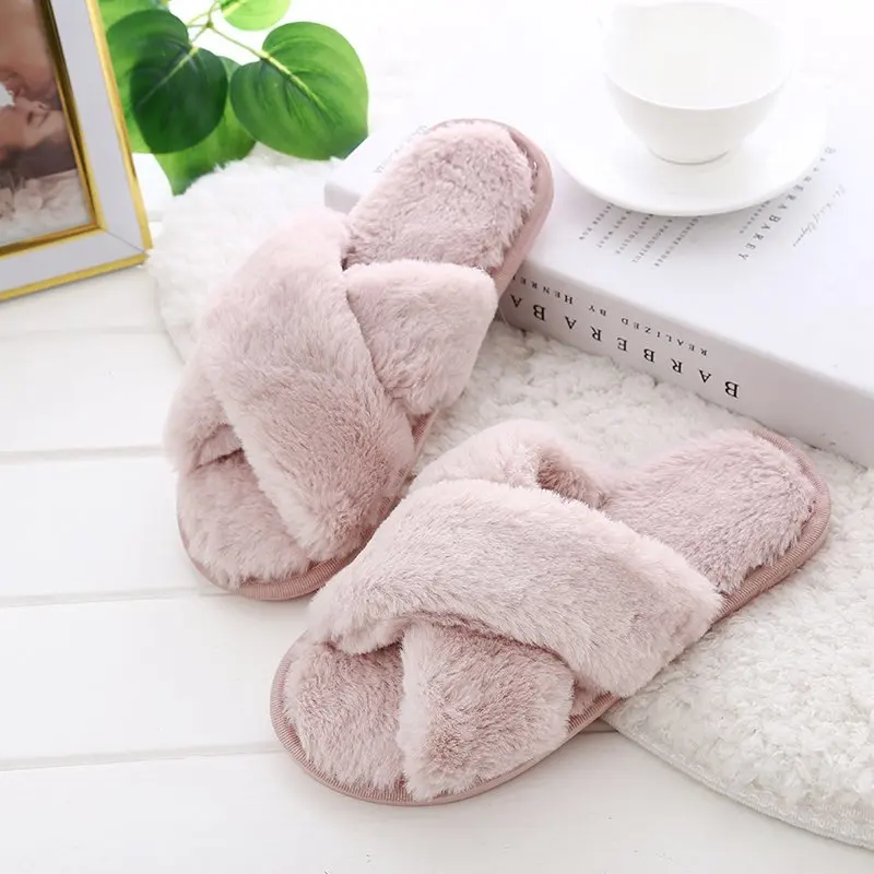 Women Solid Color Coral Fleece Slippers Soft Non-disposable Home Hospitality Slippers Party Gifts Wedding Guests Slippers