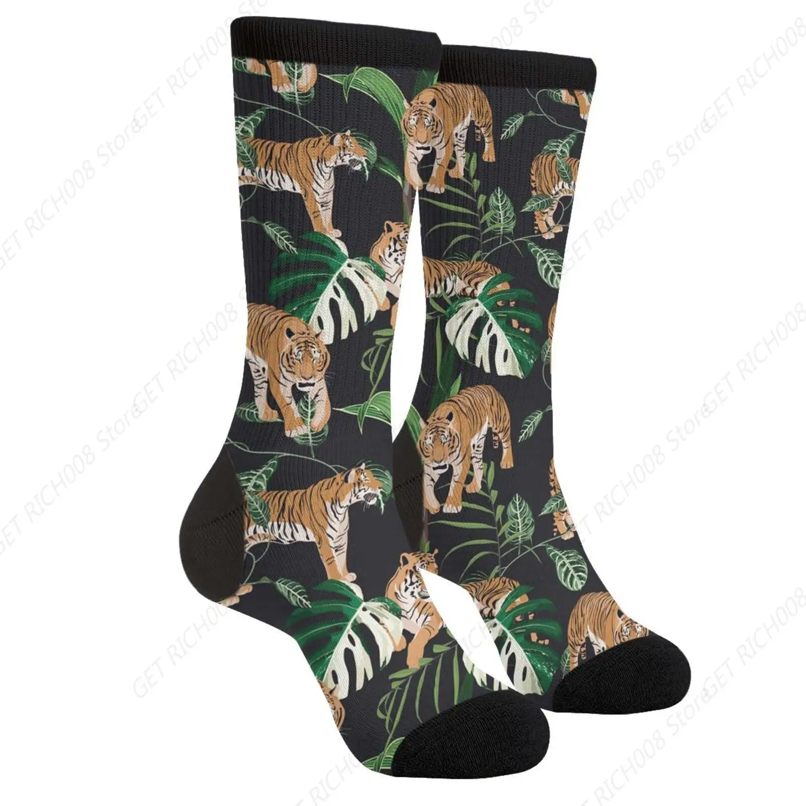 Animal Tiger Jungle Vintage Novelty Fun Crew Socks Fashion Comfortable Men And Women Crazy Dress Socks