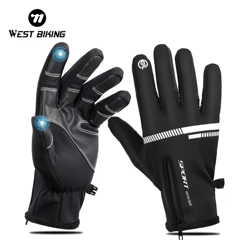 

WEST BIKING Bike Touch Screen Gloves Winter Thermal Windproof Warm Full Finger Gloves For Cycling Men Waterproof Bicycle Gloves