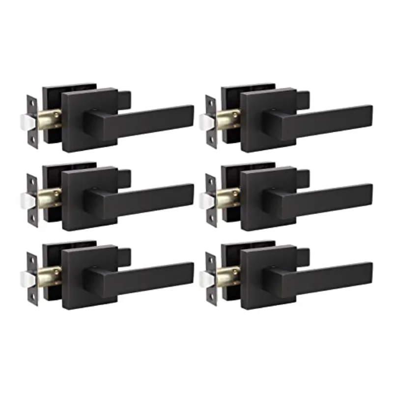 6 Piece Matte Black Zinc Alloy Door Handle Set with 18 Piece Hinges Heavy Interior Hardware for Bedroom Bathroom