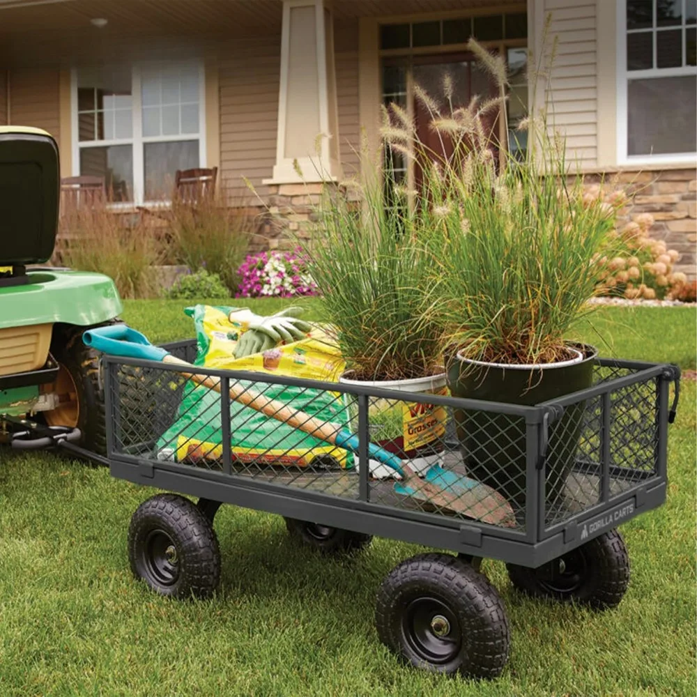 Garden cart 800 Pound Capacity Heavy Duty Durable Steel Mesh Convertible Flatbed Garden Outdoor Hauling Utility Wagon Cart,Black