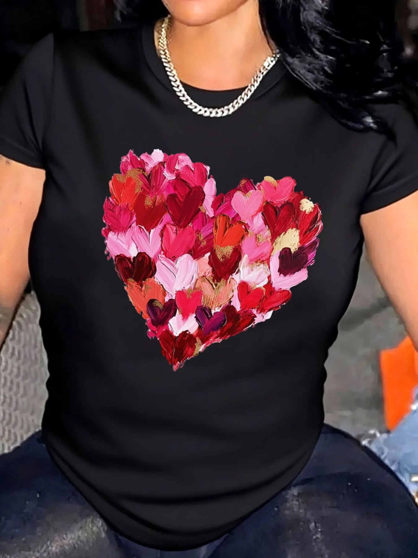 

Женская футболка больших размеров, кофейная чашка с сердечком на день Святого Валентина, милая уличная одежда с кофеиным принтом