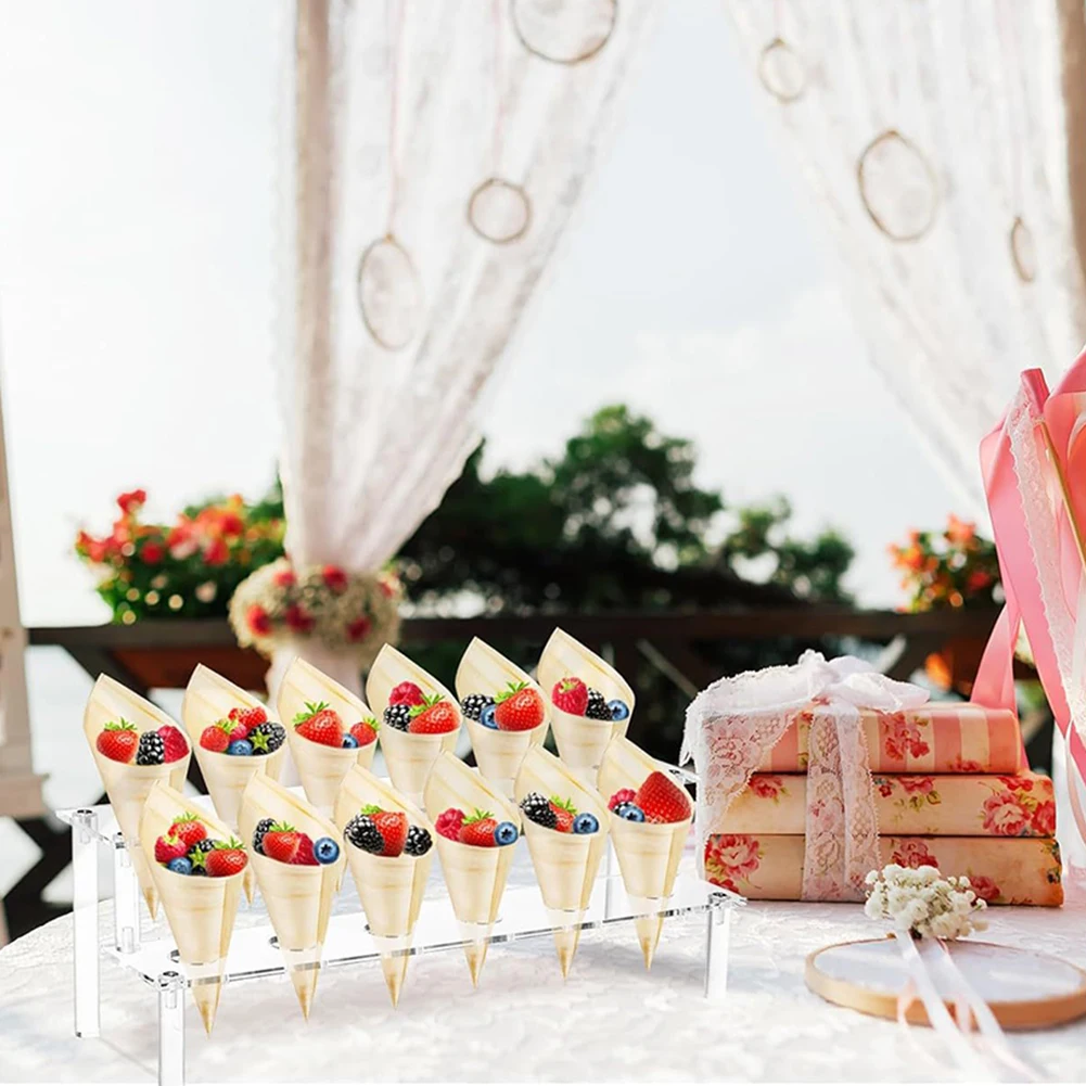 12 Holes Cone Holder for Food Display Ice Cream For Charcuterie Finger Foods Appetizers Acrylic Stand with Construction