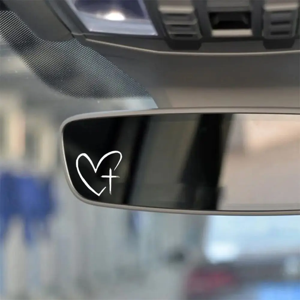 2Pcs/Set Heart Pattern Car Mirror Sticker Universal Waterproof Rearview Mirror Decal Wear Resistant Sunproof Heart Cross Sticker