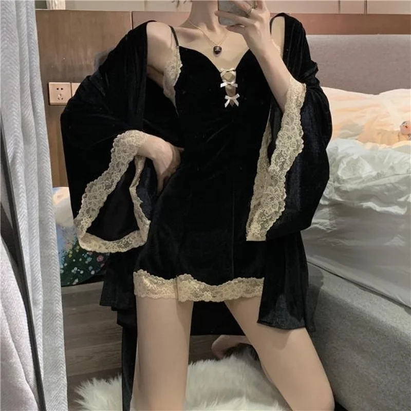 Gown Sets Women Comfortable Korean Style Breathable Kawaii Mini Ins Popular Homewear Basic Sweet Spring New Design Lace Bow Cozy